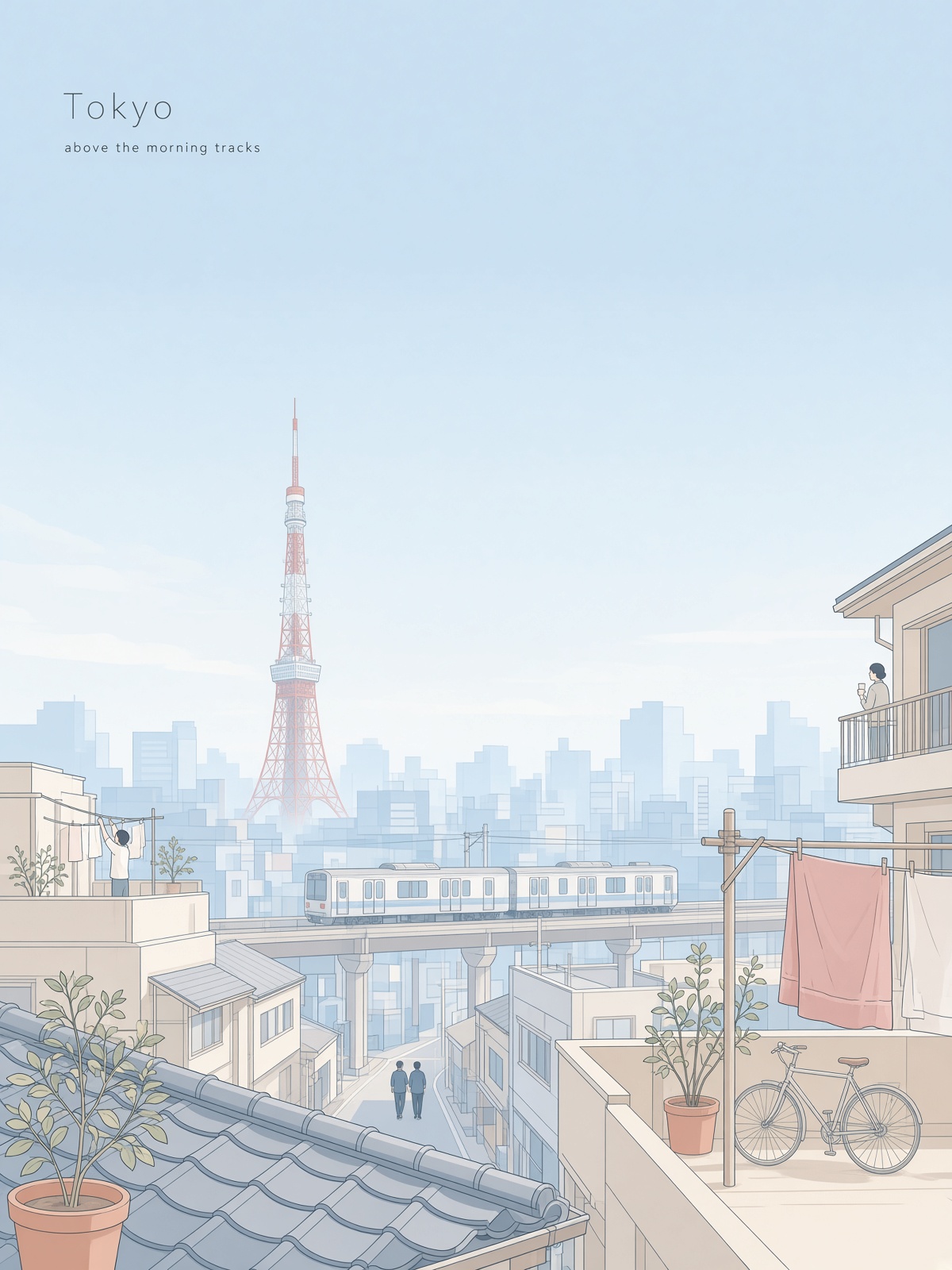 東京 — 朝の線路の上で